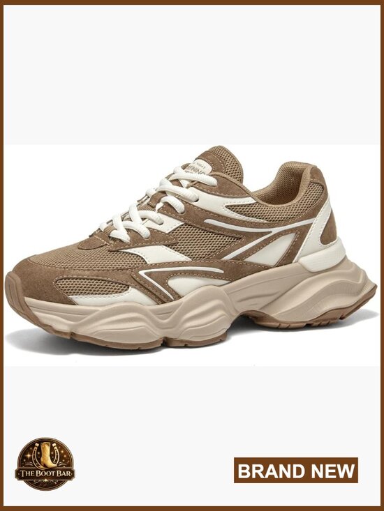 Shoes - Chunky Platform Sneakers, Suede Mesh Walking Shoes, Non-Slip Lace Up